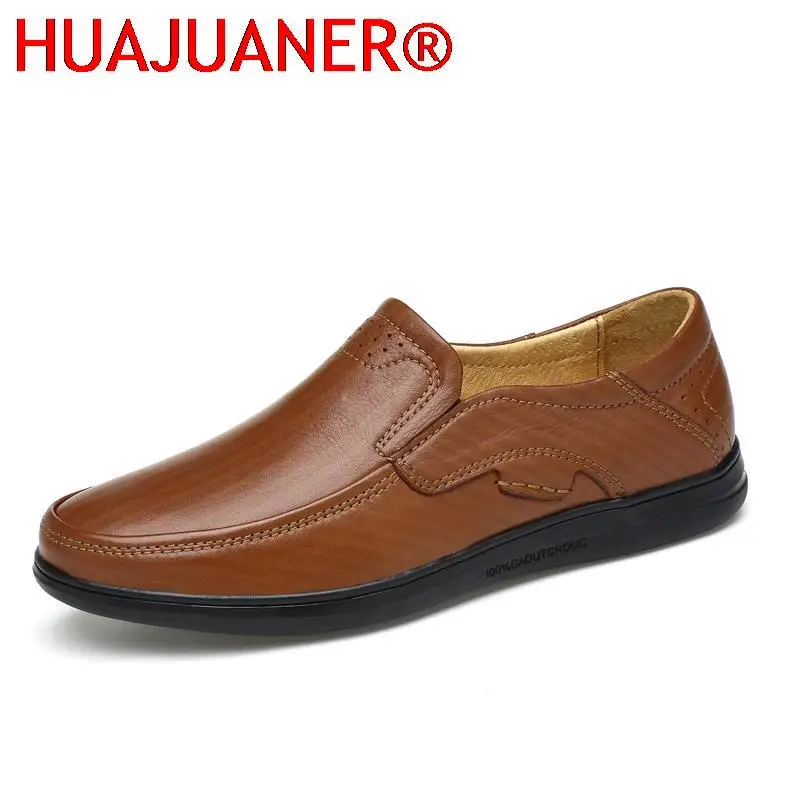 

New Men Genuine Leather Loafers Anti-slip Soft Tendon Bottom Man Casual Shoes Bussiness Youth Leather Loafers Plus Size 36-48