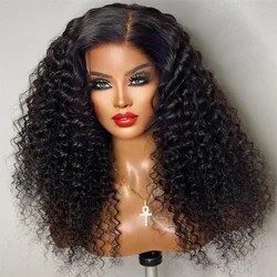 Soft Long 26'' 180Density Natural Black Kinky Curly Glueless Lace Front Wig For Women BabyHair Preplucked Heat Resistant Daily