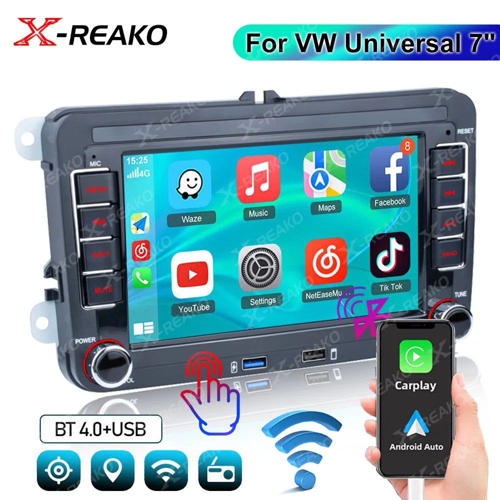 

X-REAKO 2 Din Android 12 7" For Volkswagen VW Car Radio Multimedia Player Audio GPS Navigation Bluetooth TWO USB PORT FM