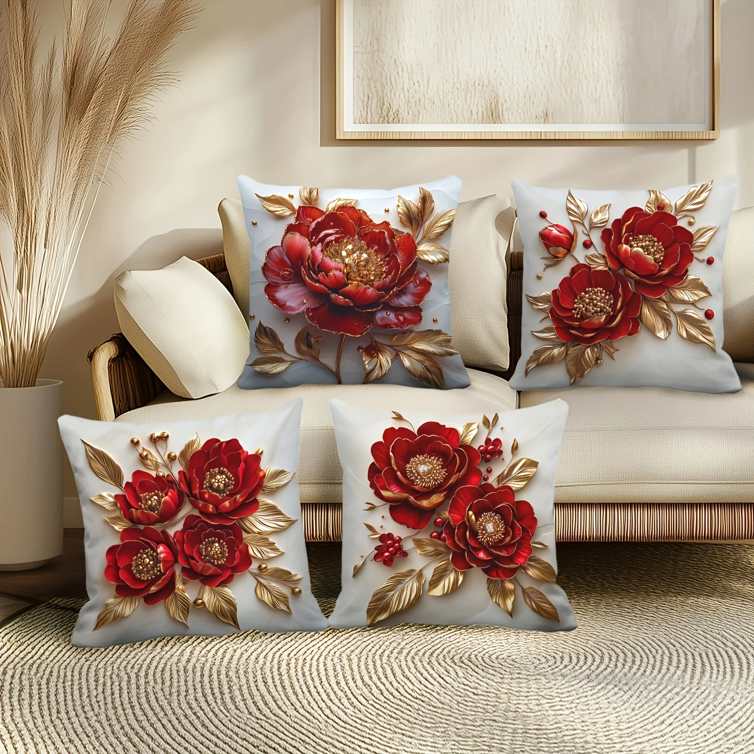 

4-х шт. наволочки с 3D принтом красной розы — современный роскошный стиль для декоративных подушек для дома, офиса и гостиной