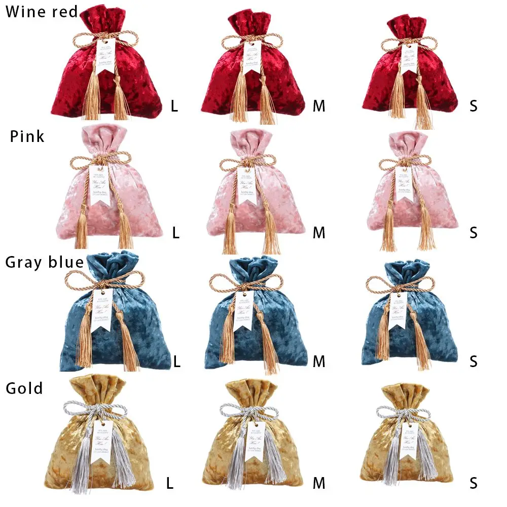 Portable Tassel Bag Wedding Party Velvet Candy Bag Drawstring Pocket Candy Pouches Gift Bags