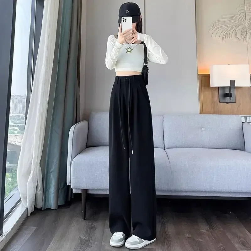 Wide Leg Pants for Women Long Cotton Woman Trousers Y2k Streetwear Trends 2024 One Size All Medium Original Xxl New In Elastic G