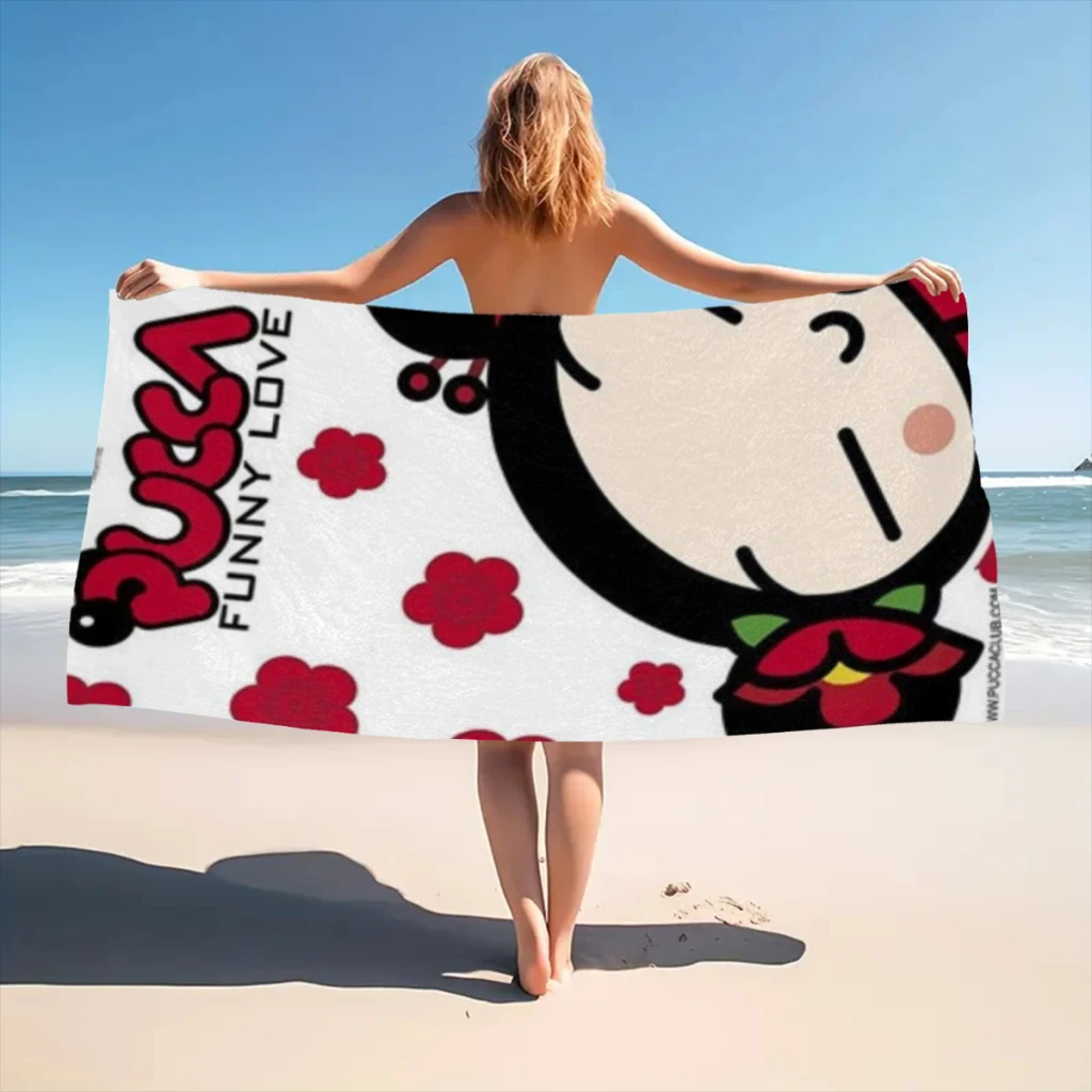 Cute Cartoon Pucca Garu Beach Towel  Poncho Bathing Towels Cover-ups Quick Dry Sand Free Yoga Spa Gym Pool