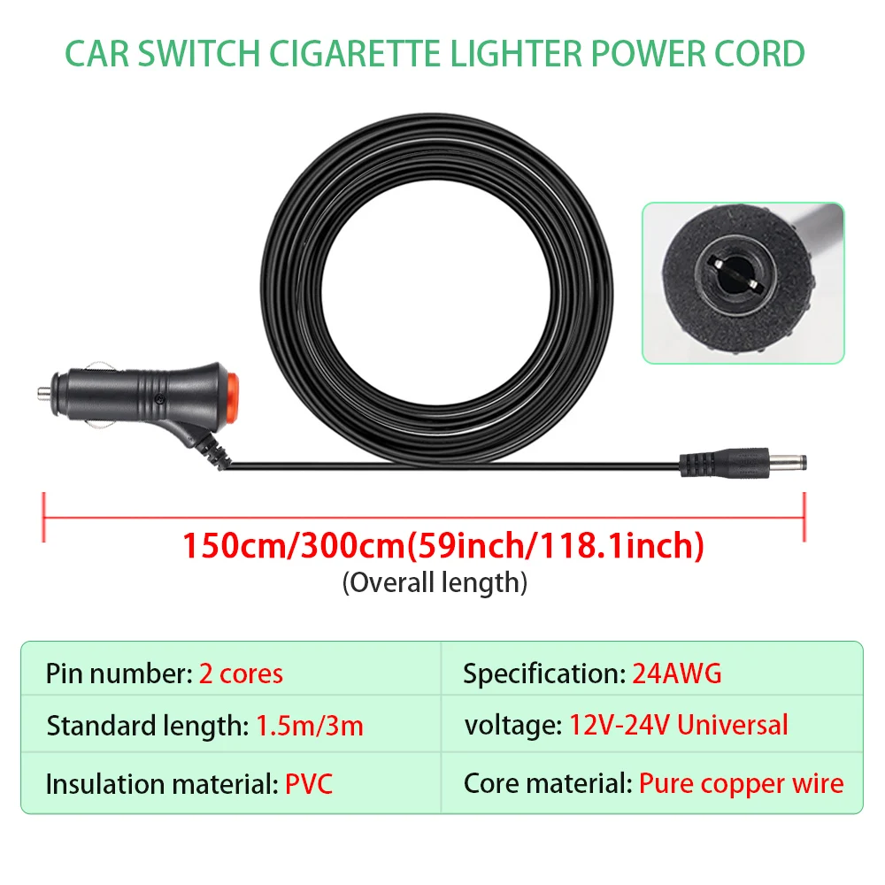 Car Cigarette Lighter Power Adapter On Off Switch Charger Power Adapter Socket Splitter Plug Connector Universal 12V 24V