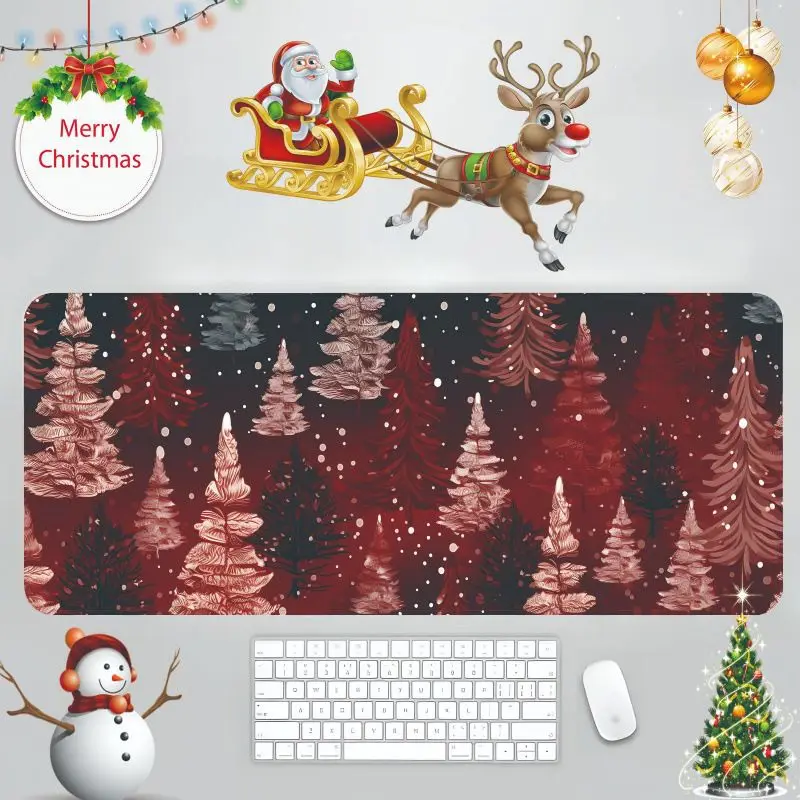 VIKAMA Dark Red Christmas Tree Forest Desk Mat Mouse Pad Quick Dry Non Slip Gaming Keyboard Nature Inspired Mat Home Decor