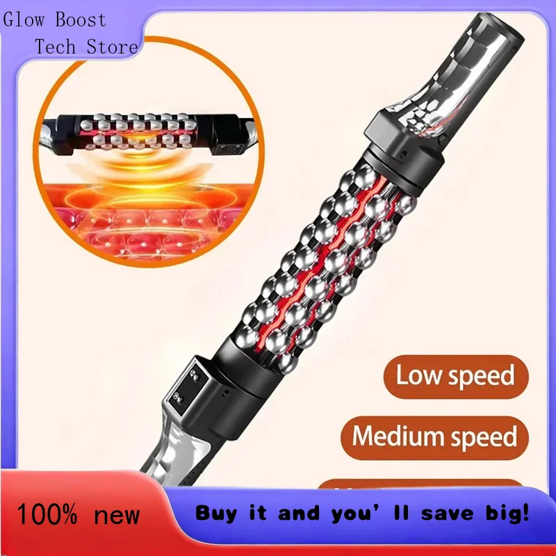 

Glow Roll Massager Red Light Heated Massage Device 360° Rotating Inner Ball Lymphatic Drainage Roller Whole Body Anti