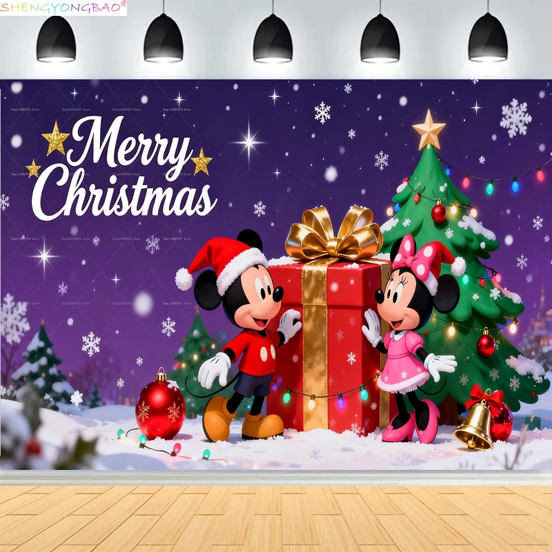 

Christmas Day Background Disney Mickey Mouse Minnie Happy Birthday Party Decorations Kids Baby Shower Photography Backdrops MC05