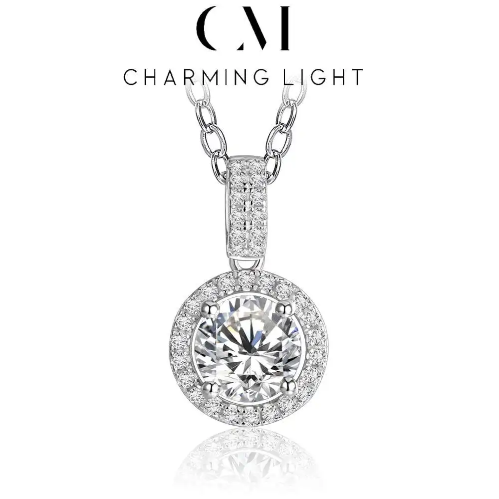 

Charming Round Cut 1CT Moissanite Diamond Pendant 925 Sterling Sliver For Women Luxury Engagement Pendant Necklace Fine Jewelry