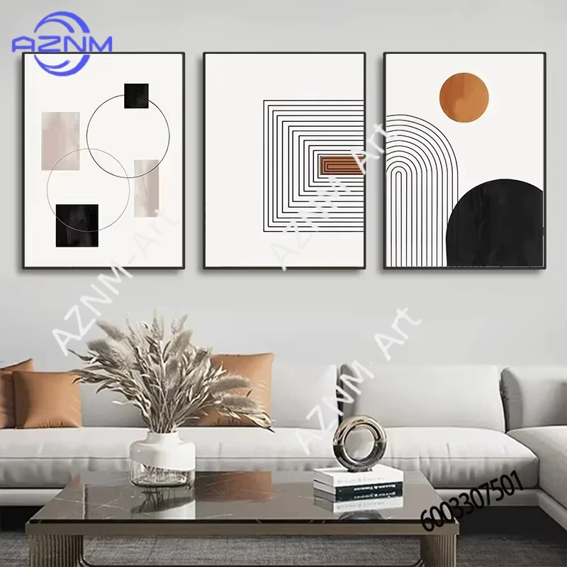 1 Stück/3 Stück Schwarz-Weiß Linien Wandkunst Leinwanddruck Geometrische Abstraktion Bohemian Poster Nordische Wohnzimmerdekoration