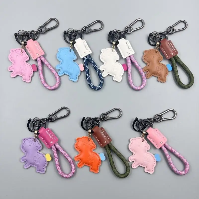 Cute PU Leather Sheep Keychain Soft Braided Wrist Strap Rustproof Metal Clasp for Christmas Gift Backpack Pendant