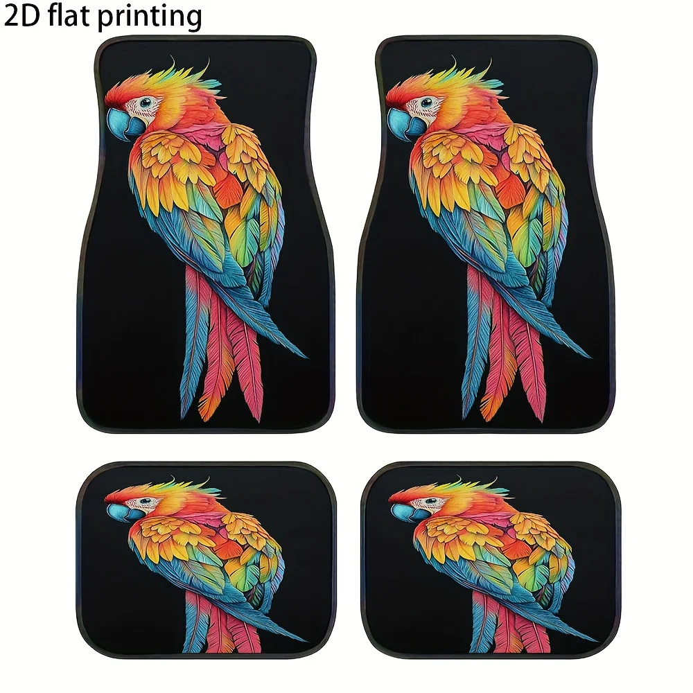 Set Of 4 Vibrant Parrot Feather Design Car Floor Mats, Made To Last And Easy To Maintain, Compatible With A Variety Of Cars, Suv