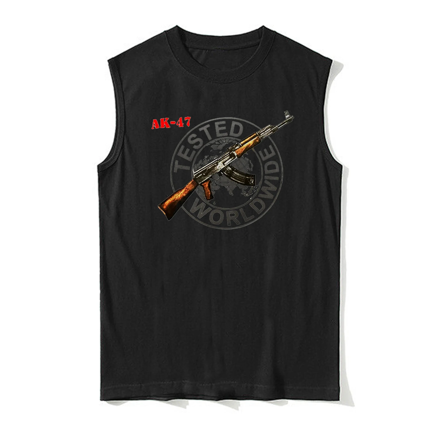 Tested Worldwide Gun - Kalashnikov AK-47 Assault Rifle Tanktop 100% Cotton O-Neck Casual Mens Vest Sleeveless Tee Streetwear