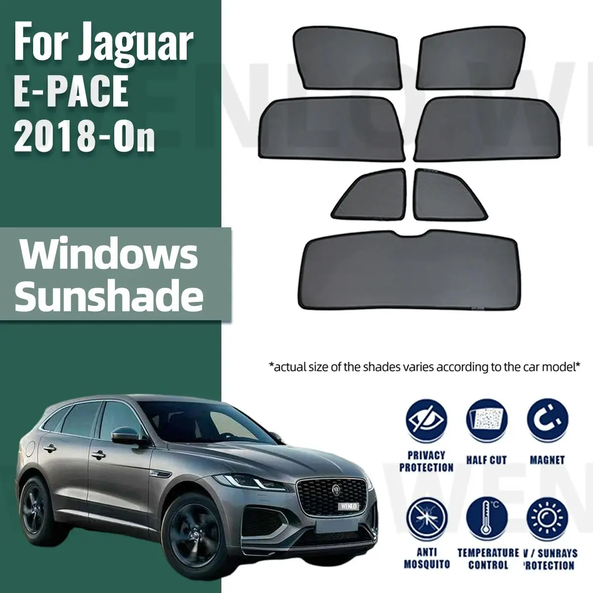 

Для Jaguar E-PACE 2018-2023 2024, рамка переднего лобового стекла, занавеска, магнитный автомобильный солнцезащитный козырек, козырек от солнца на заднее боковое окно