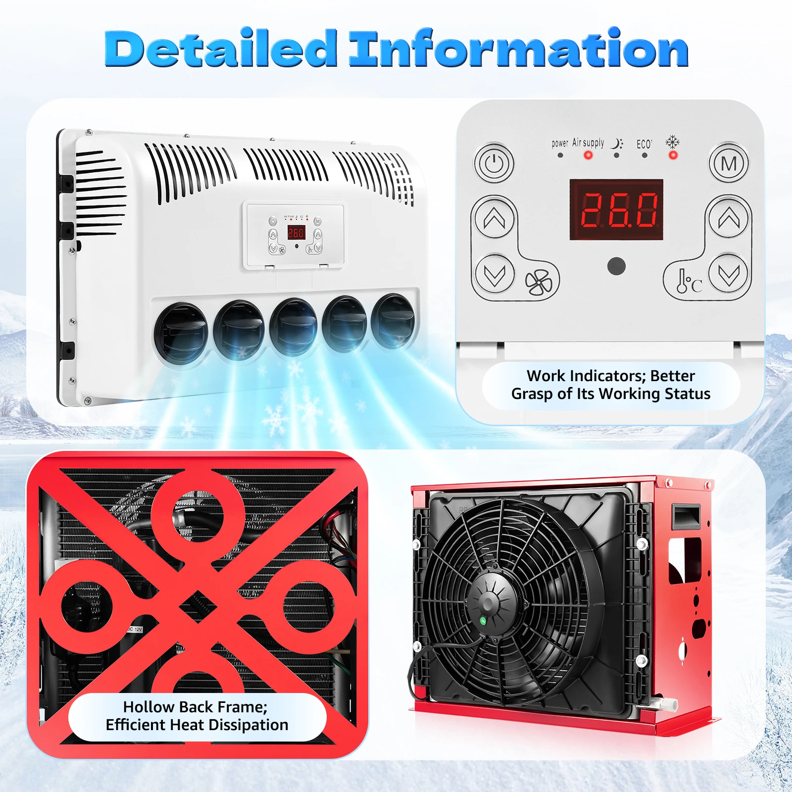 وحدة مكيف هواء سبليت 12 فولت 11000 وحدة حرارية بريطانية محرك خارجي من النحاس النقي لحافلة شبه شاحنة متنقل RV #4