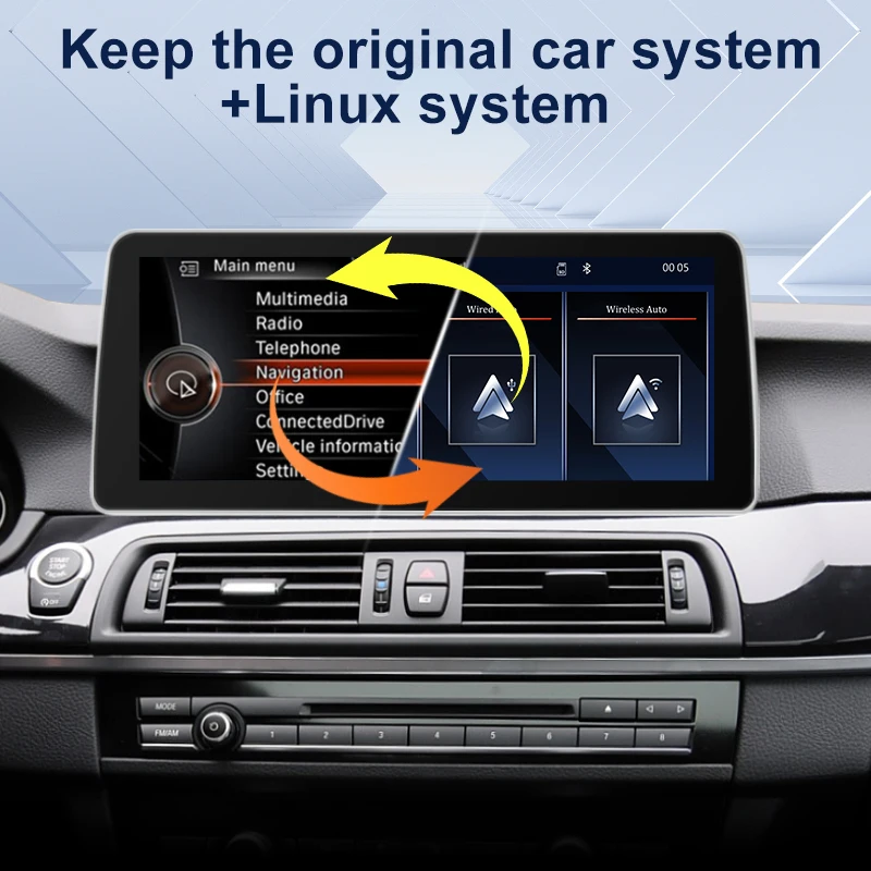 شاشة عرض 12.3 بوصة بسعر المصنع لسيارات BMW 5series F10 F11 CIC NBT مشغل فيديو الوسائط المتعددة اللاسلكي Carplay Android Auto Car