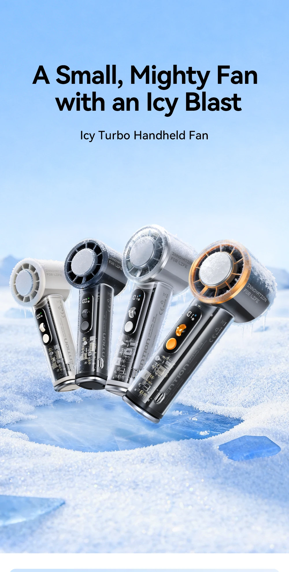 Vention Superleitfähiger Kühl-Handventilator 11000 U/min Bürstenloser Motor 100 Geschwindigkeitsstufen LED-Digitalanzeige Outdoor-Camping-Ventilator – Detail 1