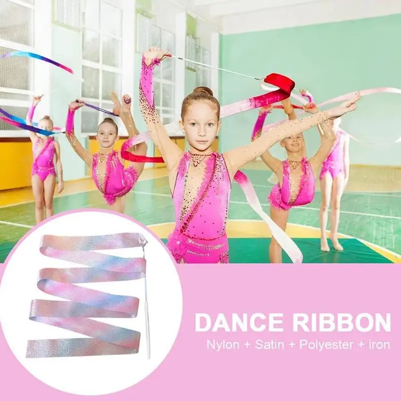 Sparkly Dance Ribbon for Kids Girls Princess Mermaid Ballet Ballerina Gymnastics, Twirl Streamer Ribbon Dancer Wands for Class