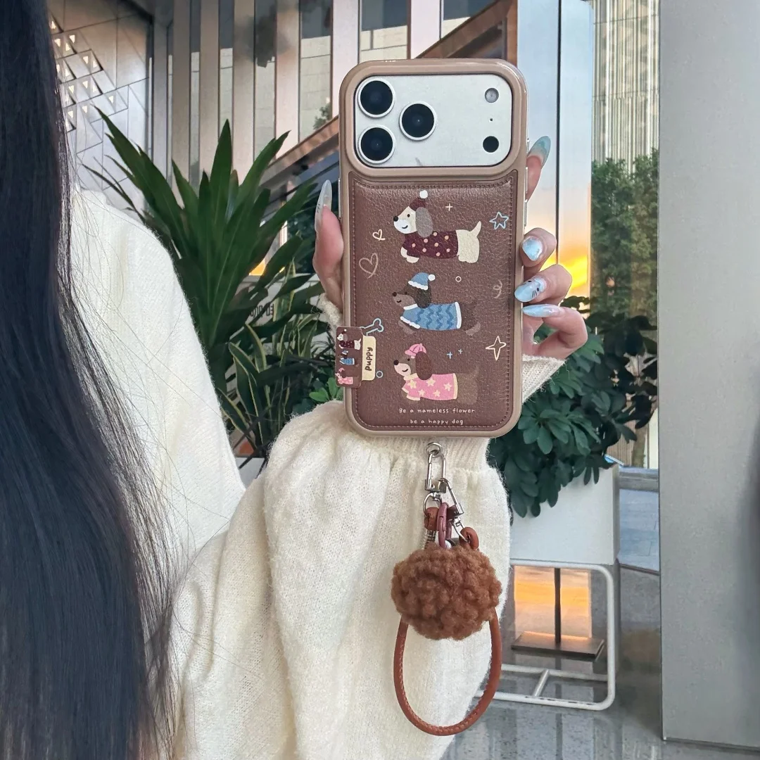 

Faux Leather Brown Sausage Dog Phone Case for iphone 17 Promax 16 15 14 Back Cover Gift