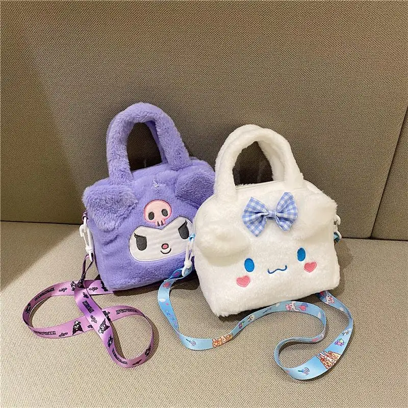 

Kawaii Sanrio Bag Kuromi Plush Shoulder Bag My Melody Hello Kitty Cinnamoroll Bag Cartoon Plushies Handbag Women Storage Bag