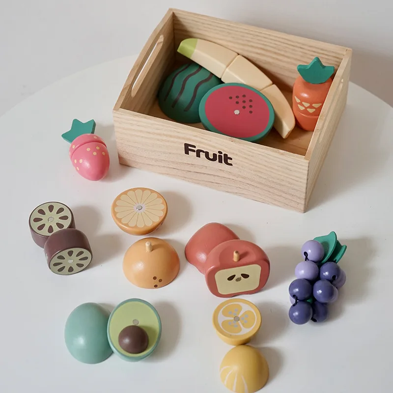 Holz Qualität Kinder Pretend Spielen Küche Spielzeug Set Schneiden Pädagogisches Lebensmittel Zubehör Mit Obst Gemüse Bäckerei Fleisch Fisch Spielzeug