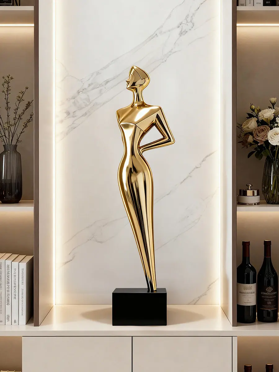 Light Luxury Tall Electroplated Human Sculpture Large Vertical Statue Entryway Niche Wall Nook Premium Home Decor Craft Ornament
