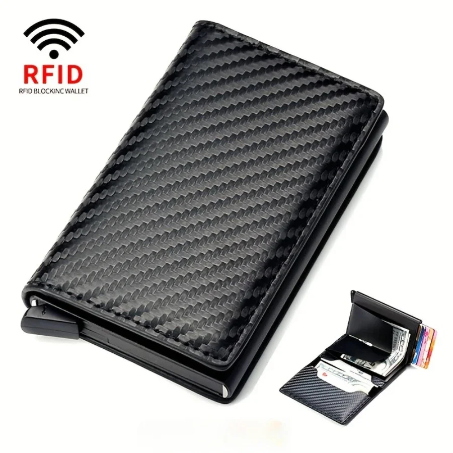 Rfid Aluminum Men Wallet Card Holders Purse Carbon Fiber Men Business Slim Thin Smart Wallet Credit Cardholder Case Note Holder