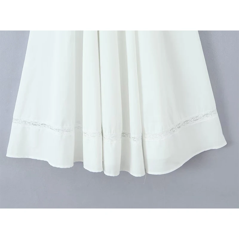 Jastie レーススプライシングエレガントなホワイトノースリーブドレス女性スクエアネック A ラインミディサマードレスパーティーローブ 2025