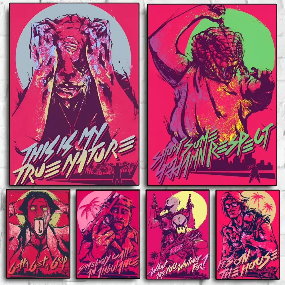 Hot Popular Game H-Hotline Miami Poster Self Adhesive Wall Art Decor for Bedroom Living Room Office Home Decor Gift