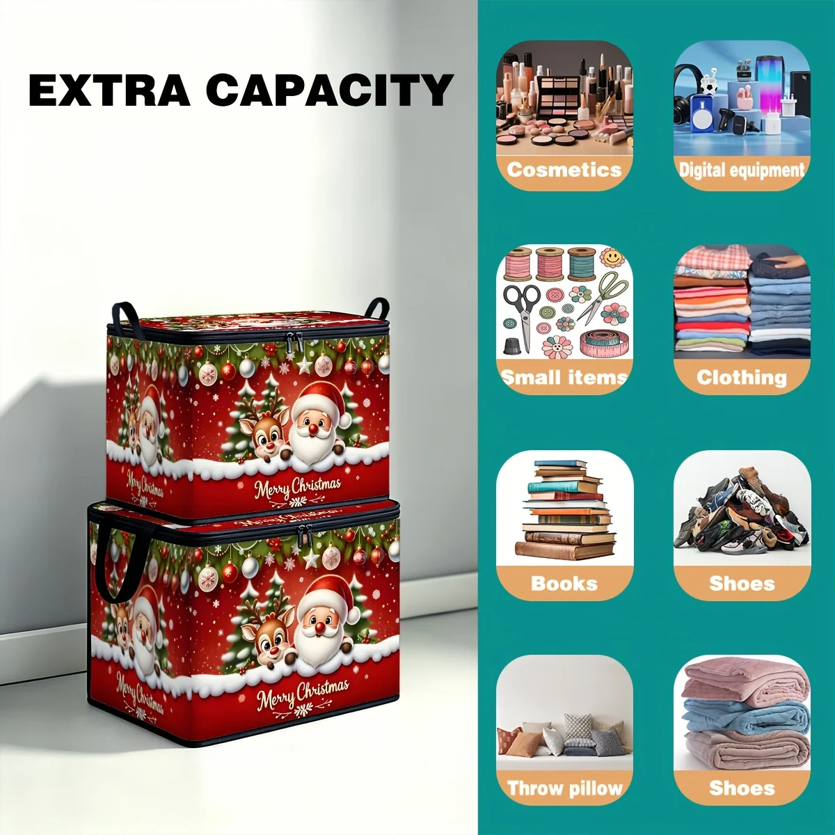 Christmas Decor Storage Box, Foldable Fabric Box