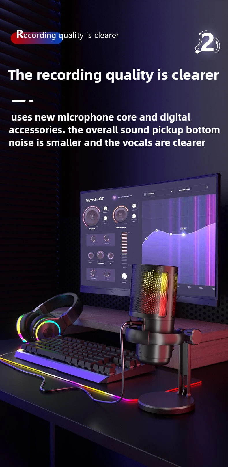 Microfono USB Kit microfono da gioco capacitivo RGB Microfono cablato per studio di registrazione podcast Streaming Laptop PC desktop