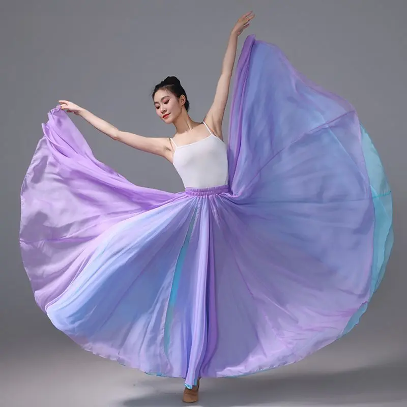 720-degree Swing Skirt Double-layer Classical Dance Training Skirt  Women Elastic-waist Elegant Causal Loose Dance Skirt  Ladies