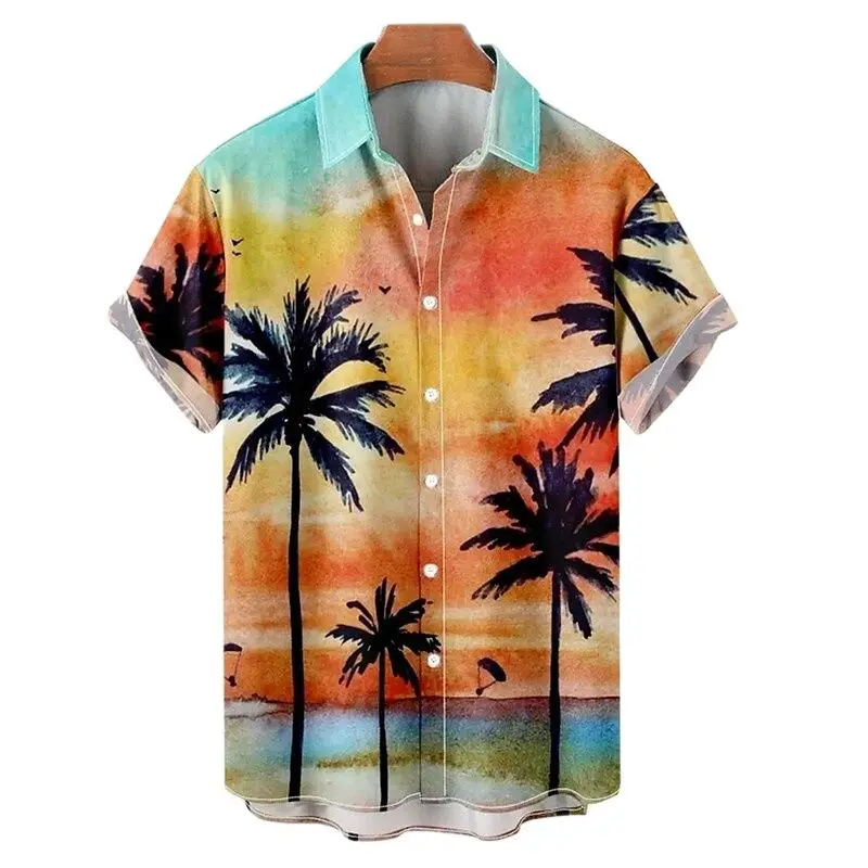 2022 Summer Hawaiian Shirt 3D T-shirt Retro shirt Coconut Tree Pattern Short Sleeve Man Camisa Vacation Casua Man T-shirt Beach