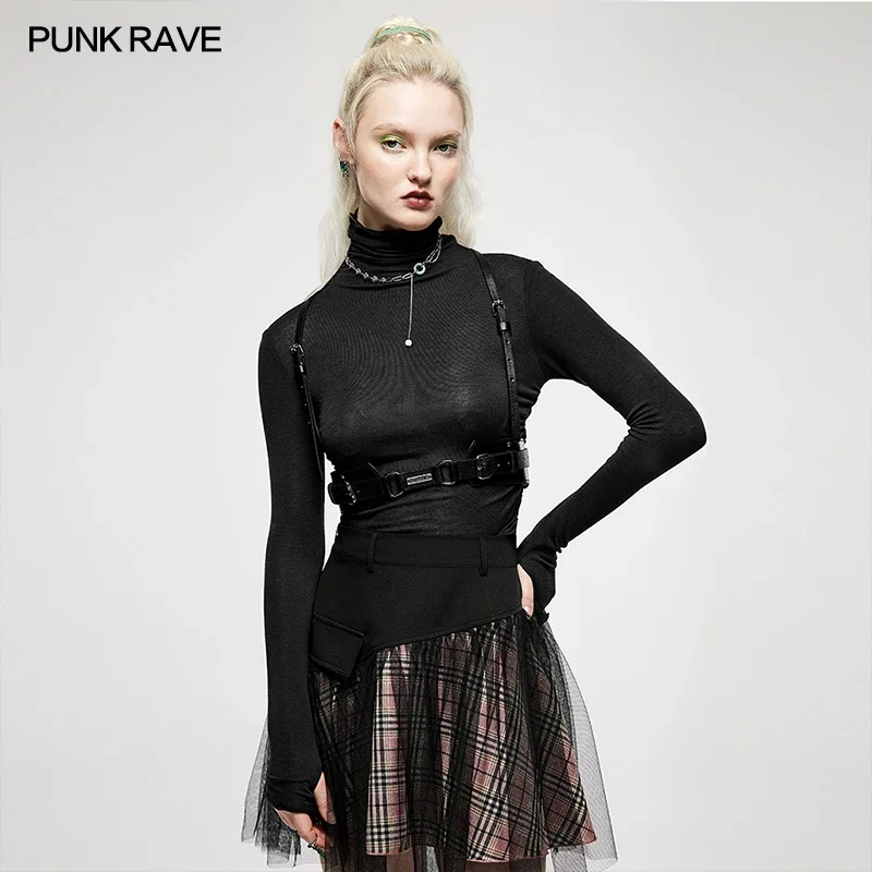 PUNK RAVE Women\'s Punk Double Leather Heavy Adjustable Duty Strap Personality Cool Accessory Sexy Novelty Black Belt