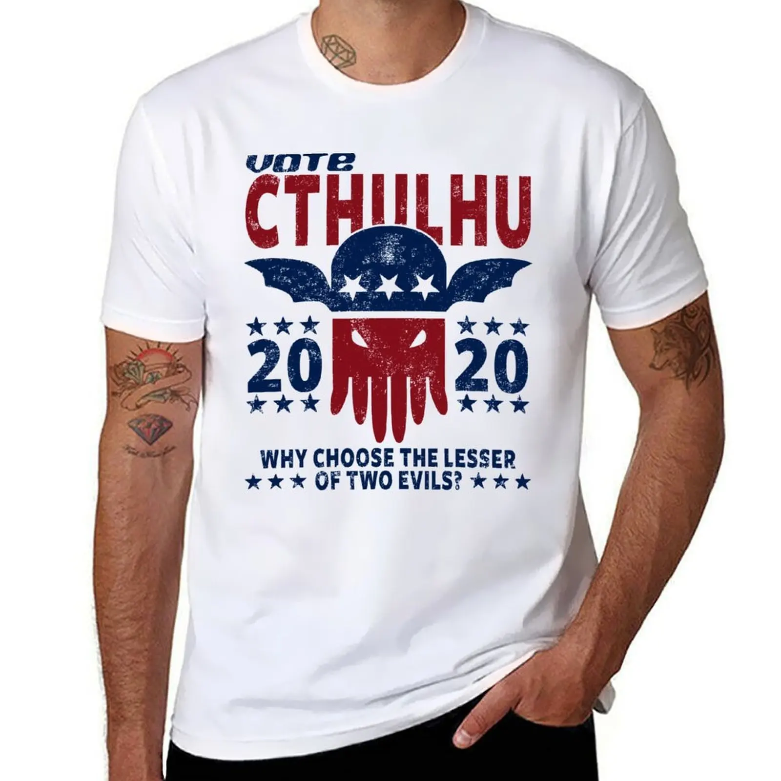 

Футболка VOTE CTHULHU 2020-CTHULHU AND LOVECRAFT, мужские облегающие футболки, футболка из 100% хлопка