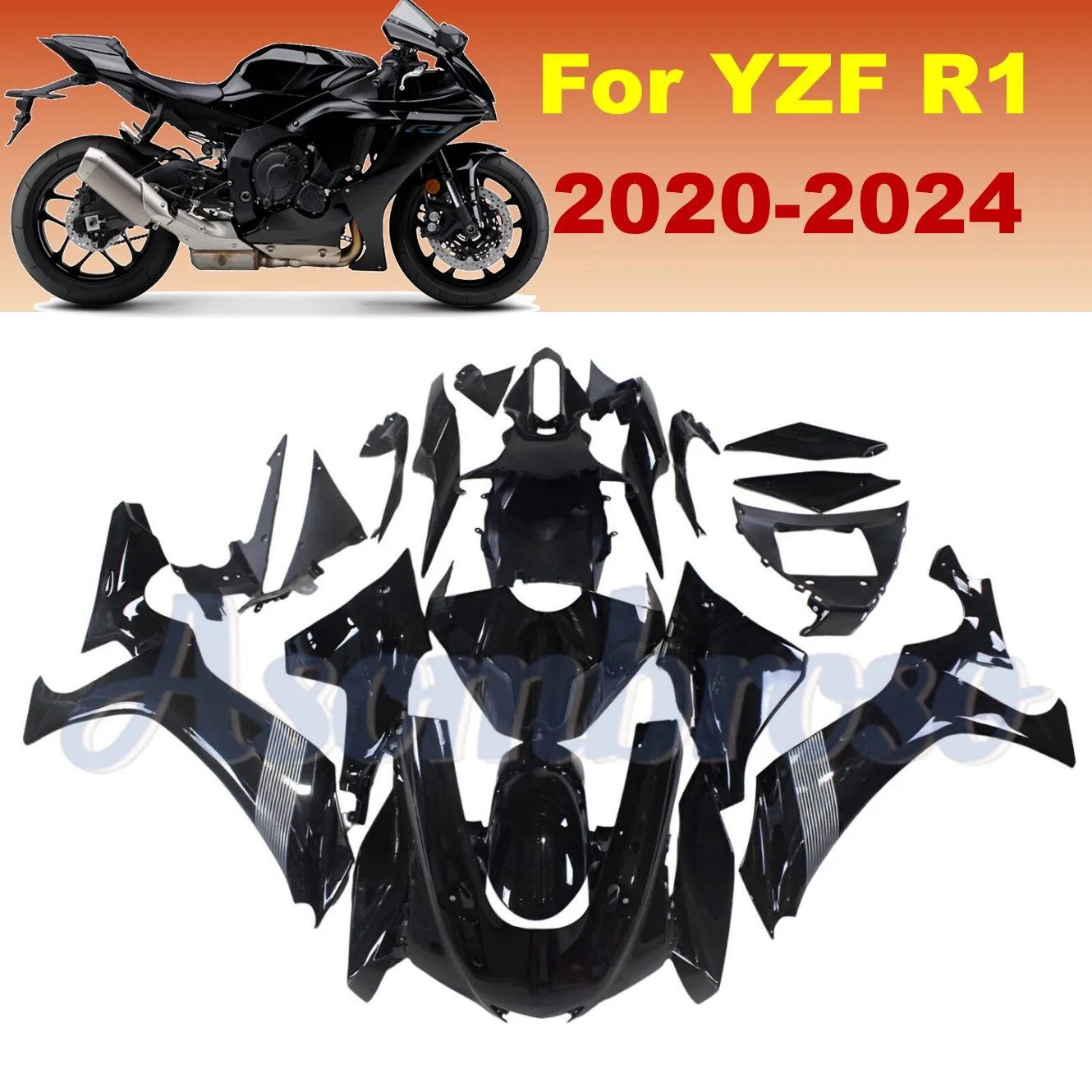 

Aftermarket Fairing kit For Yamaha 2020 2021 2022 2023 2024 YZFR1 YZF-R1 YZF1000 Gloss Black ABS Injection Bodywork