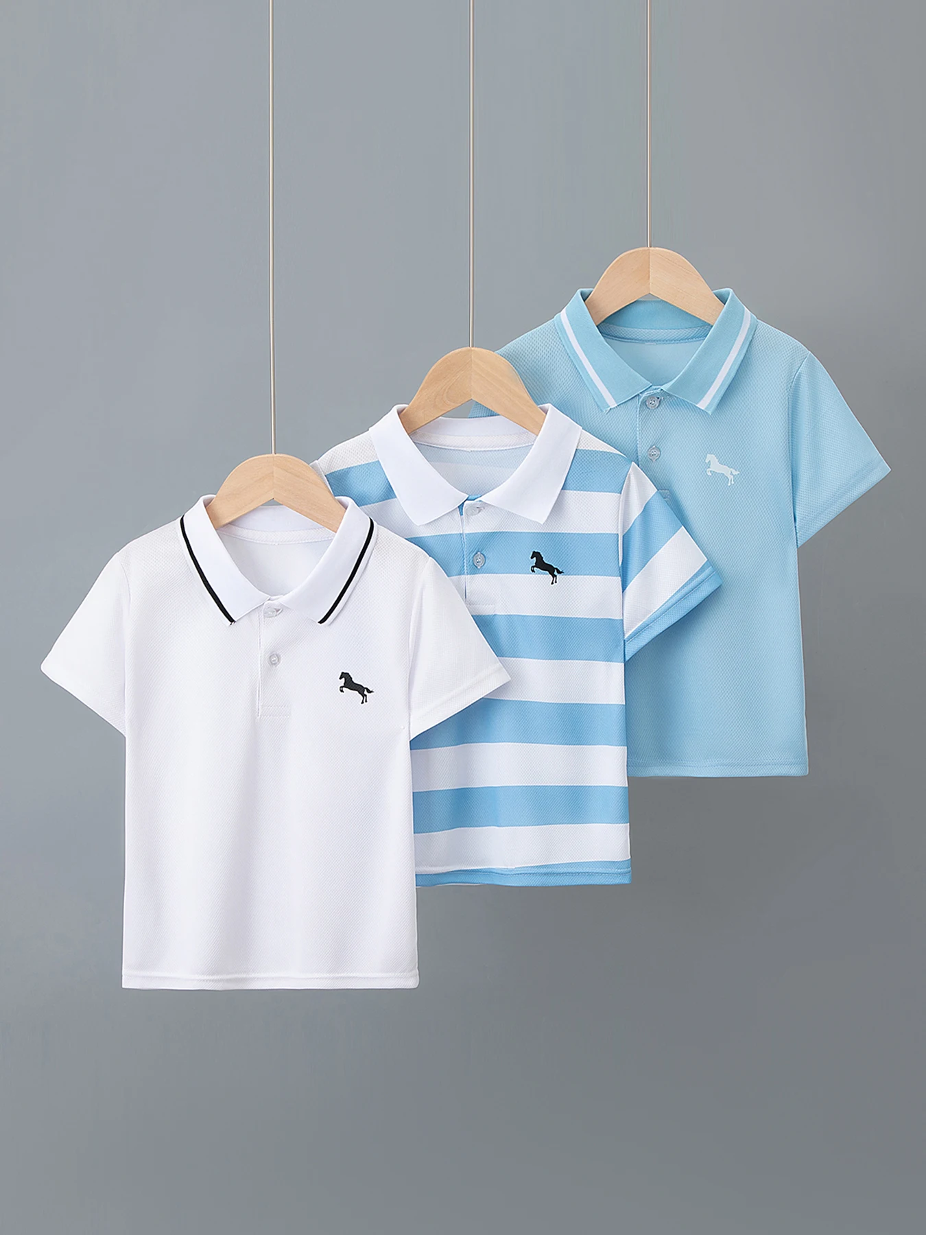 3-teiliges Set mit Sommer-Poloshirts für Kinder mit Kragen für Jungen und Mädchen, coole und modische, kurzärmelige, vielseitige T-Shirts mit Knöpfen – Detail 2