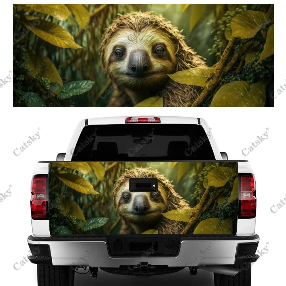 Cute Sloth Hanging On Tree Truck Tailgate Wrap Professional Grade Material Universal Fit for Full Size Trucks Weatherproof