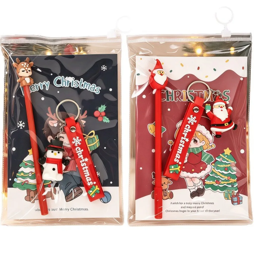 3pcs Christmas Themed Stationery Set Cute A5 Notebook Pen Keychain Holiday Gift for Students Kids School Office Suppliers