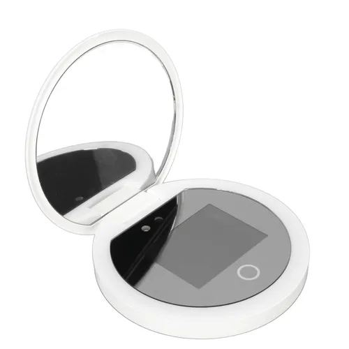 Cámara de prueba de protección solar con espejo UV con luz, aumento 2X, maquillaje de viaje, tamaño de bolsillo de 3,5 pulgadas L