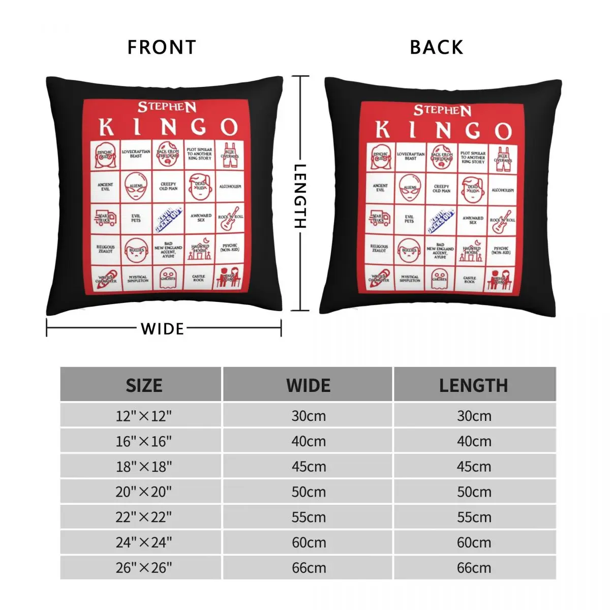 Stephen King Bingo Square Pillowcase Polyester Linen Velvet Printed Zip Decor Home Cushion Cover Wholesale