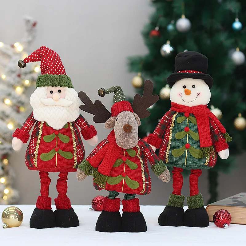 2023 New Christmas With Telescopic Doll Decoration Knitted ChristmasDoll Santa Figurine Home Table Decorations Tabletop Ornament