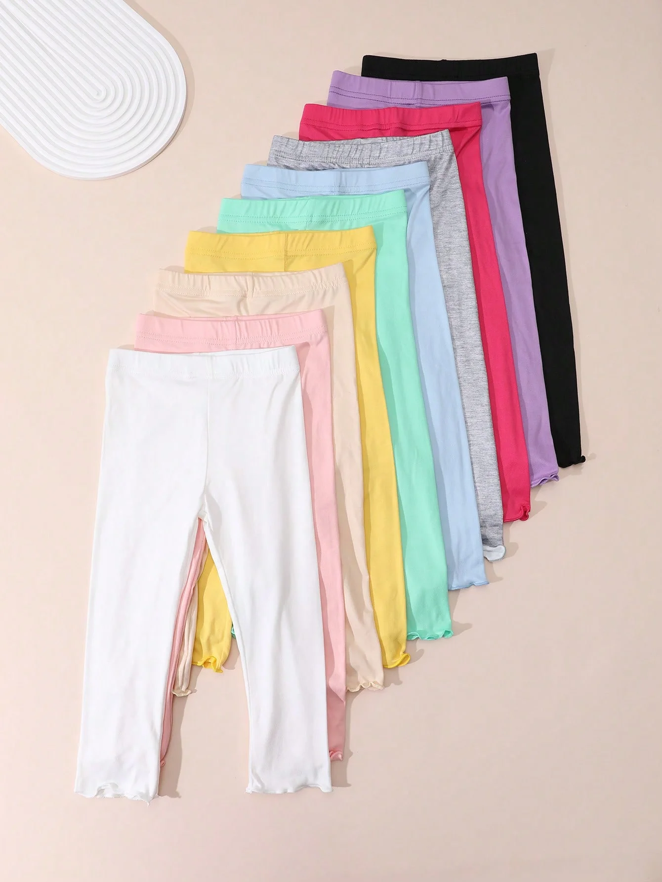 1Pcs Girls' Pants Soft Elastic Kids Wavy Edge Leggings Girls Skinny Pant Solid Color Trousers for Children Aged 2-11Y Daily Wear