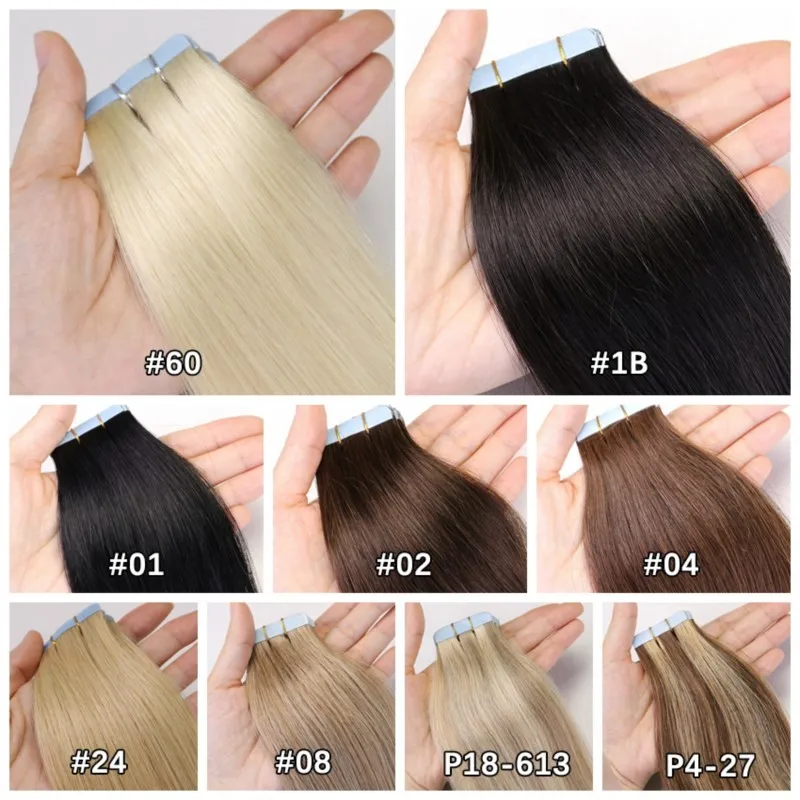 MRS HAIR-Extensions de Cheveux Humains en PU, Bande de Trame de Peau, Sans Couture, 4x0.8cm, 20 Pièces/Paquet