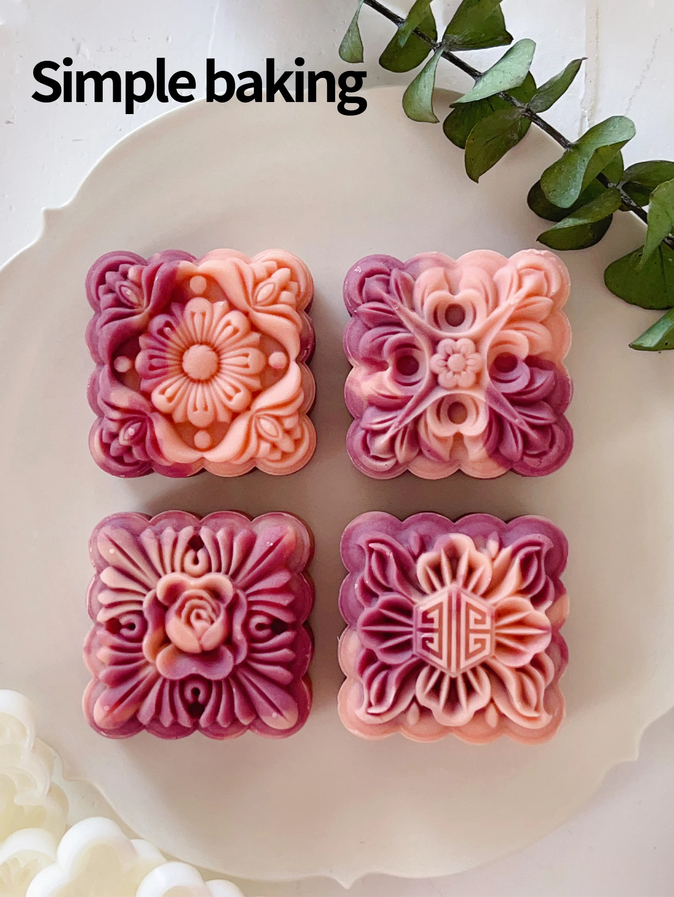 4-Piece Set Floral Fortune Pastry Molds Mid-Autumn Mooncake Making Tools Precise Dessert Press Molds for Green Bean Cake