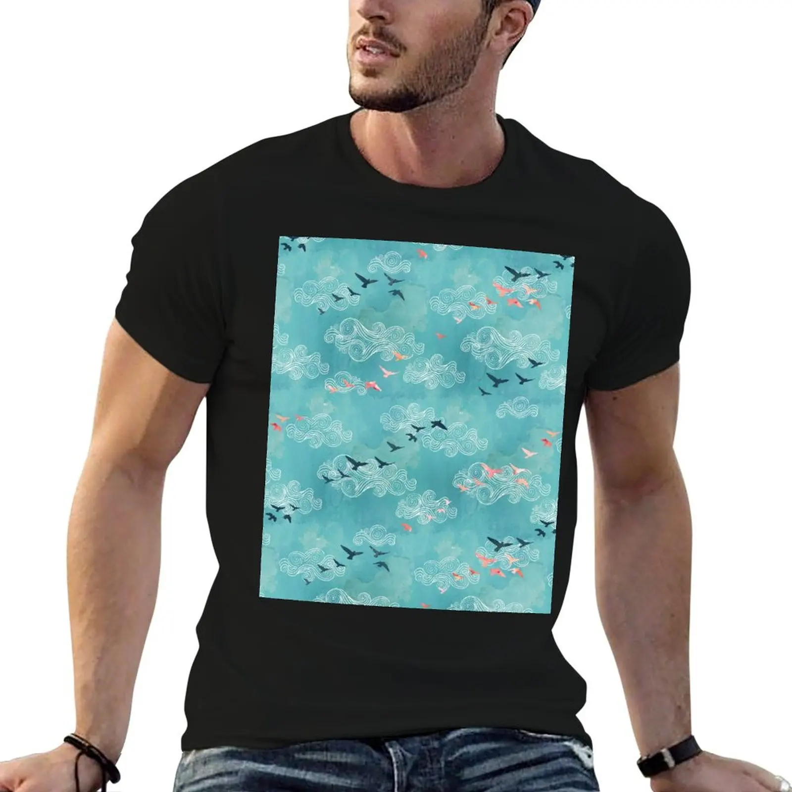 Blue sky birds T-Shirt summer top sports fans mens graphic t-shirts pack