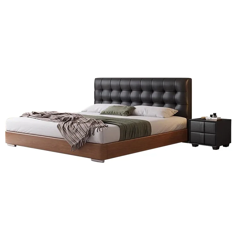 

Modern simple leather bed, medieval master bedroom double bed