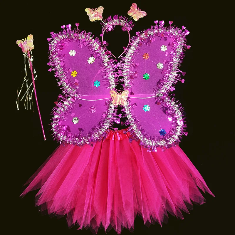 Girls Costume Props Girls Skirts Angel Lace Wings Flashing Butterfly Skirt Lights Suit Easter Valentines Day
