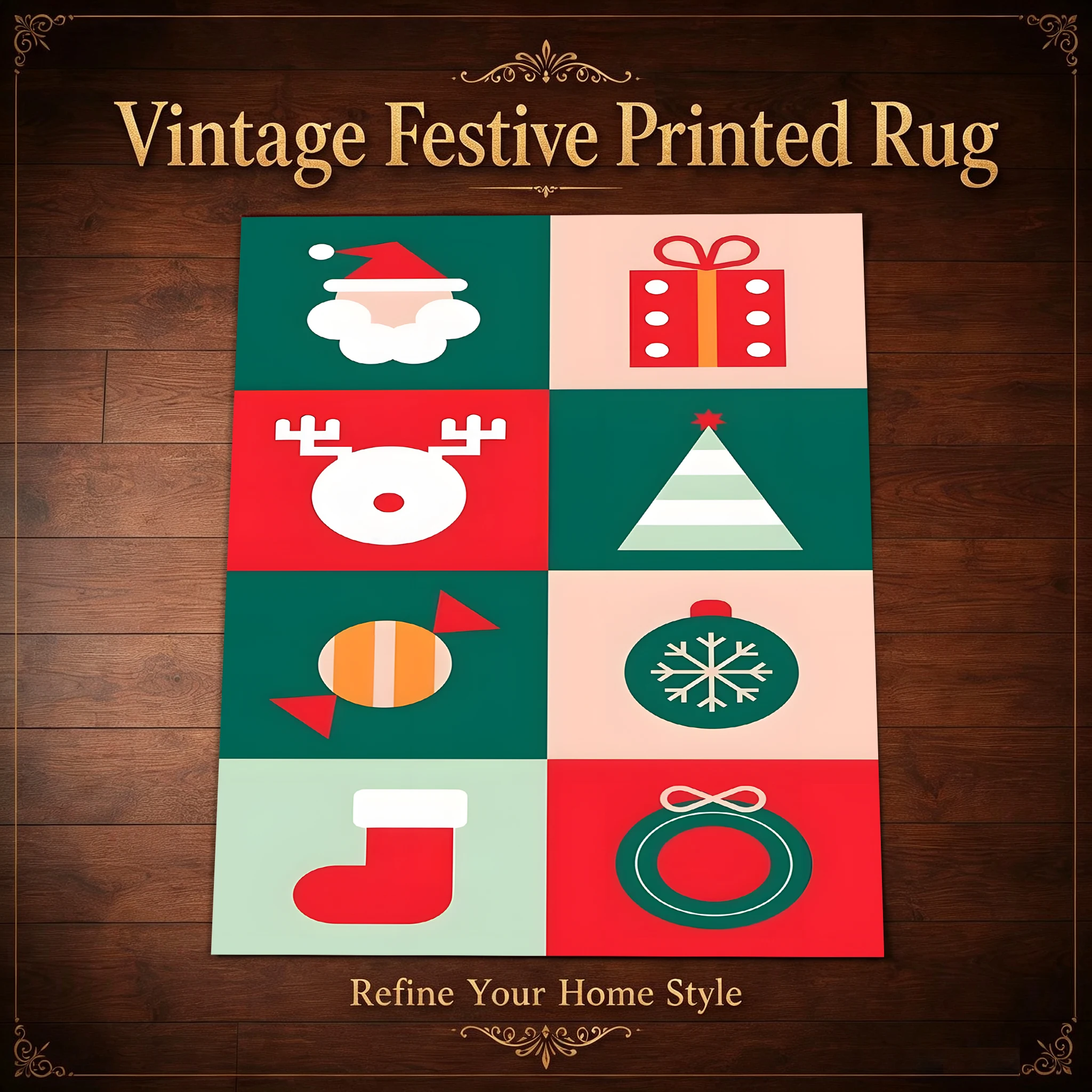Velvet Rug Christmas Glove Candy Reindeer Gift Patchwork Cute Cartoon Style for Entryway Bedroom Party Decor
