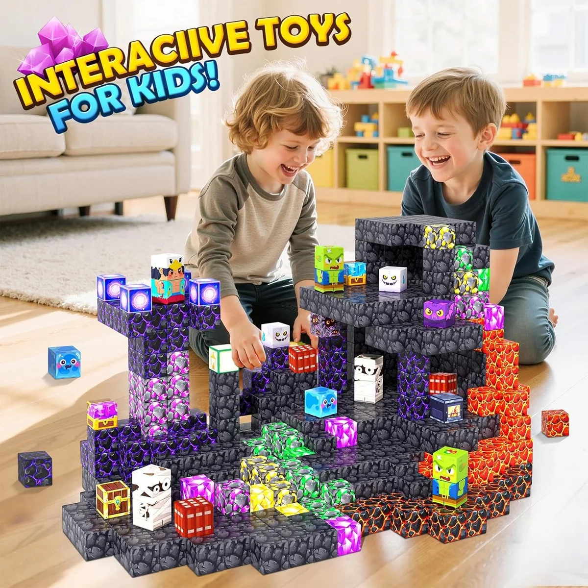 Magnetic Building Block Bricks Toy Mine Stacking World DIY Model Build Set Educational STEM Kids for Boy Girls Holiday Gifts