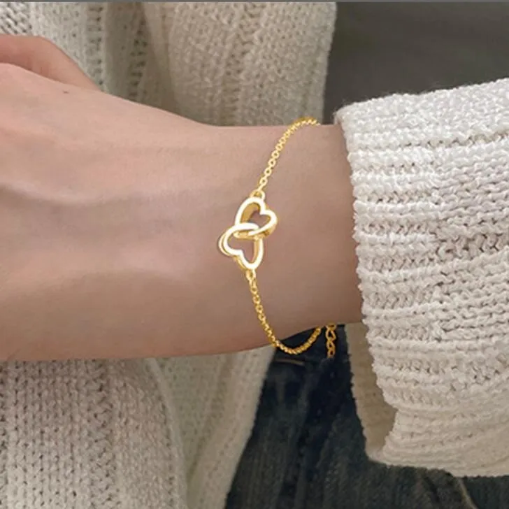 ins cold wind metal alloy peach heart double heart bracelet interlocking small love bracelet